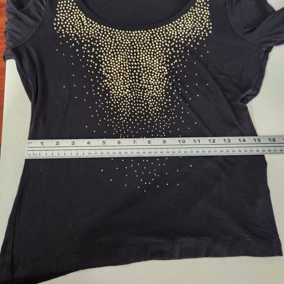 August Silk Womens Black quarter Sleeve Top W/ Gold Studded Design Large - Picture 7 of 12